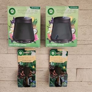 Lot Of 2 NWT Air Wick Essential Mist Diffuser + 2 Fresh Pine & Juniper Refills